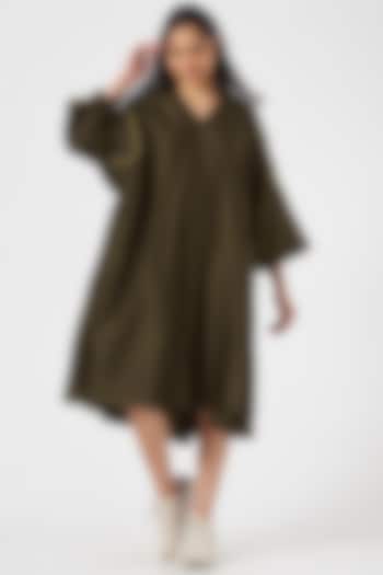 Olive Green Silk Chanderi Choga Summer Dress by TIL BY AV - at Pernia's Pop Up Shop
