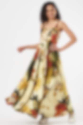 Multi-Colored Cotton Silk Satin Maxi Dress by TIL BY AV -