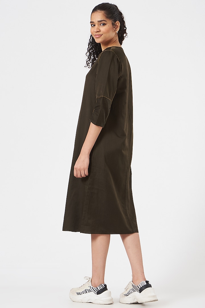 Snuff Green Cotton Silk Satin Midi Summer Dress by TIL BY AV - at Pernia's Pop Up Shop