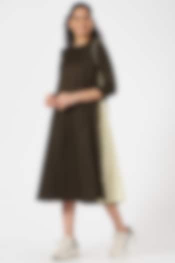 Brown Cotton Silk A-Line Dress by TIL BY AV -
