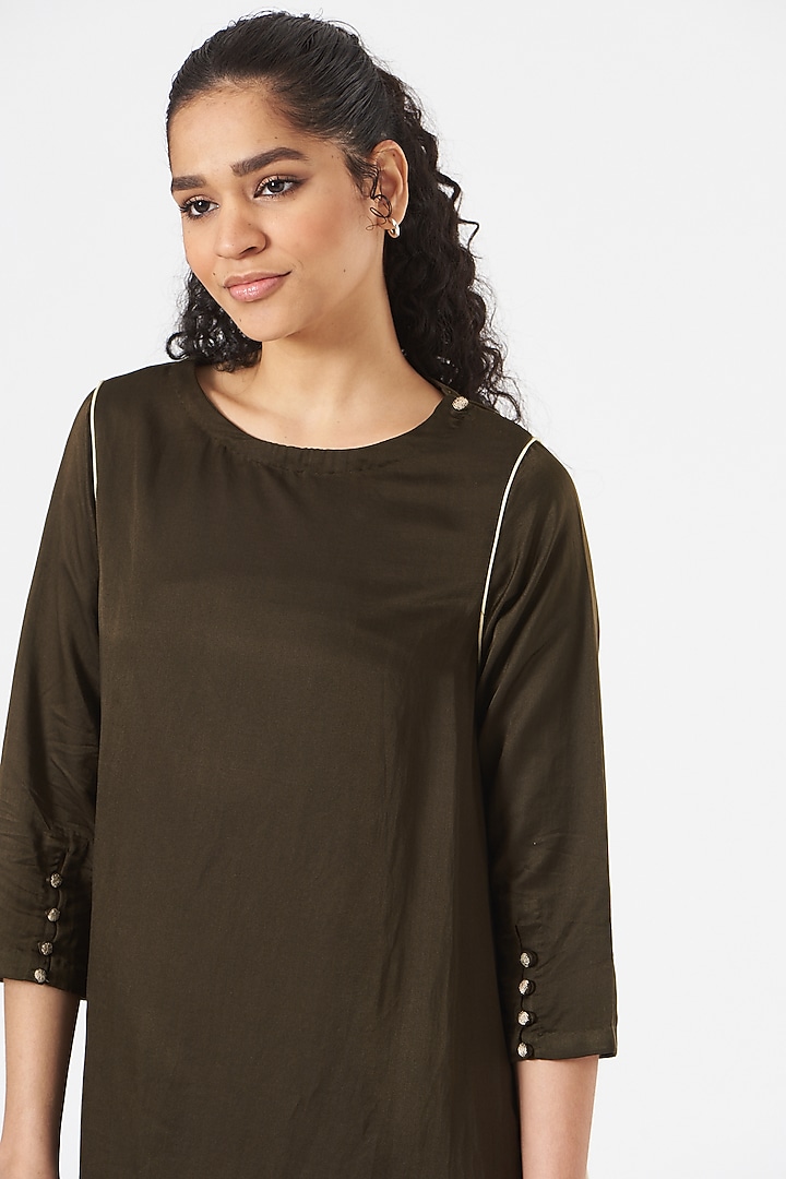 Brown Cotton Silk A-Line Summer Dress by TIL BY AV - at Pernia's Pop Up Shop
