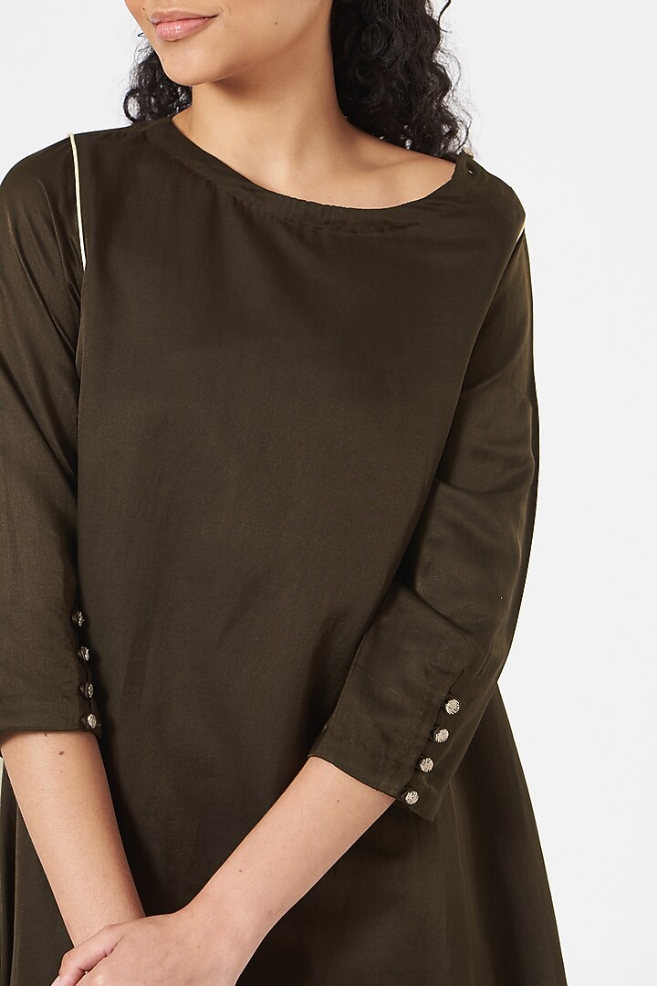 Brown Cotton Silk A-Line Summer Dress by TIL BY AV - at Pernia's Pop Up Shop