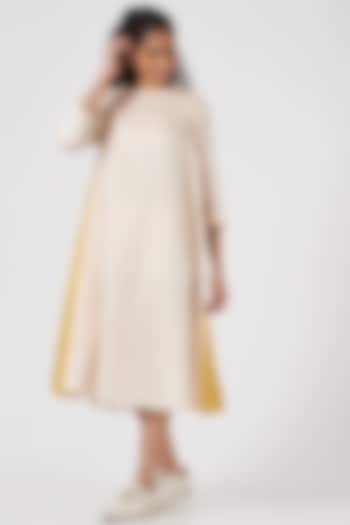 Cream Cotton Silk A-Line Dress by TIL BY AV -