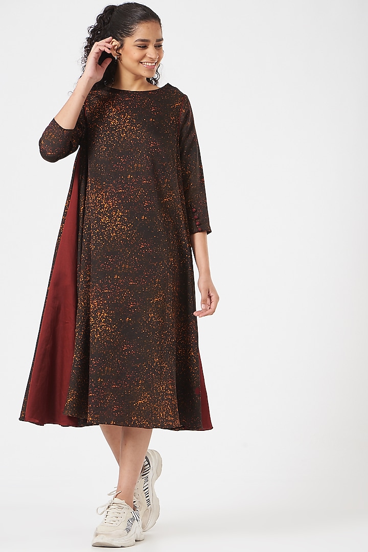 Brown A-line Digital Printed Dress by TIL BY AV -