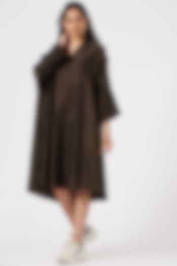 Brown Silk Chanderi Choga Dress by TIL BY AV -