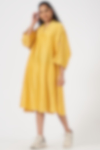 Yellow Silk Chanderi Choga Dress by TIL BY AV -