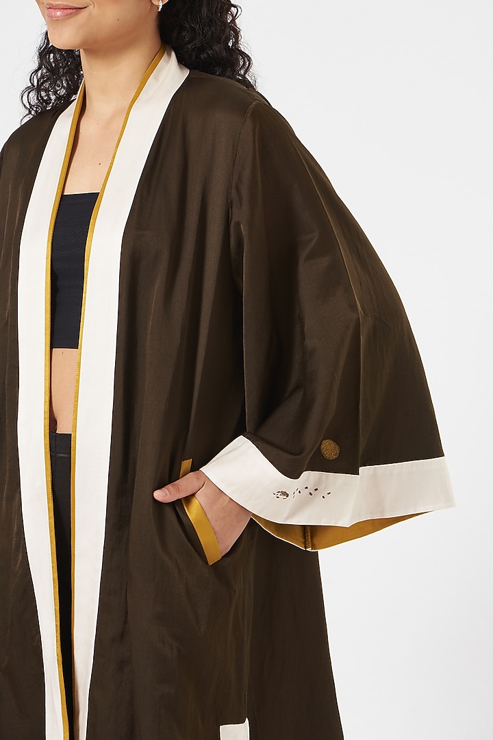 Brown Cotton Silk Satin Jacket by TIL BY AV - at Pernia's Pop Up Shop