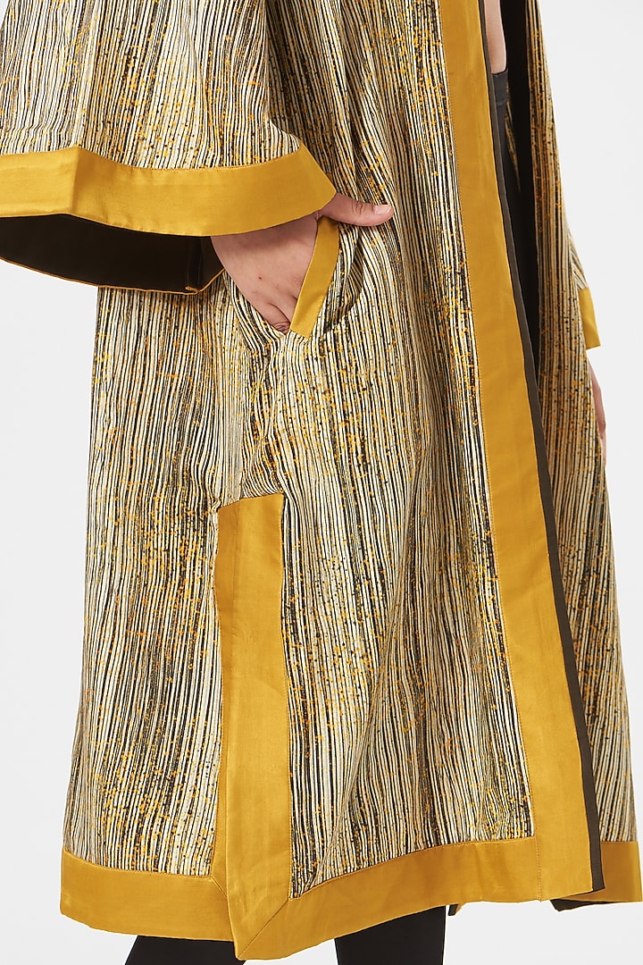 Beige Cotton Silk Satin Printed Jacket by TIL BY AV - at Pernia's Pop Up Shop