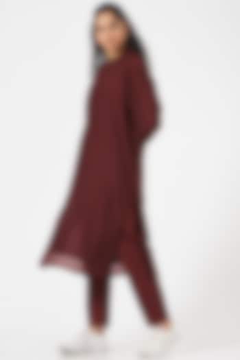 Plum Red Cotton Silk Kurta Set by TIL BY AV -