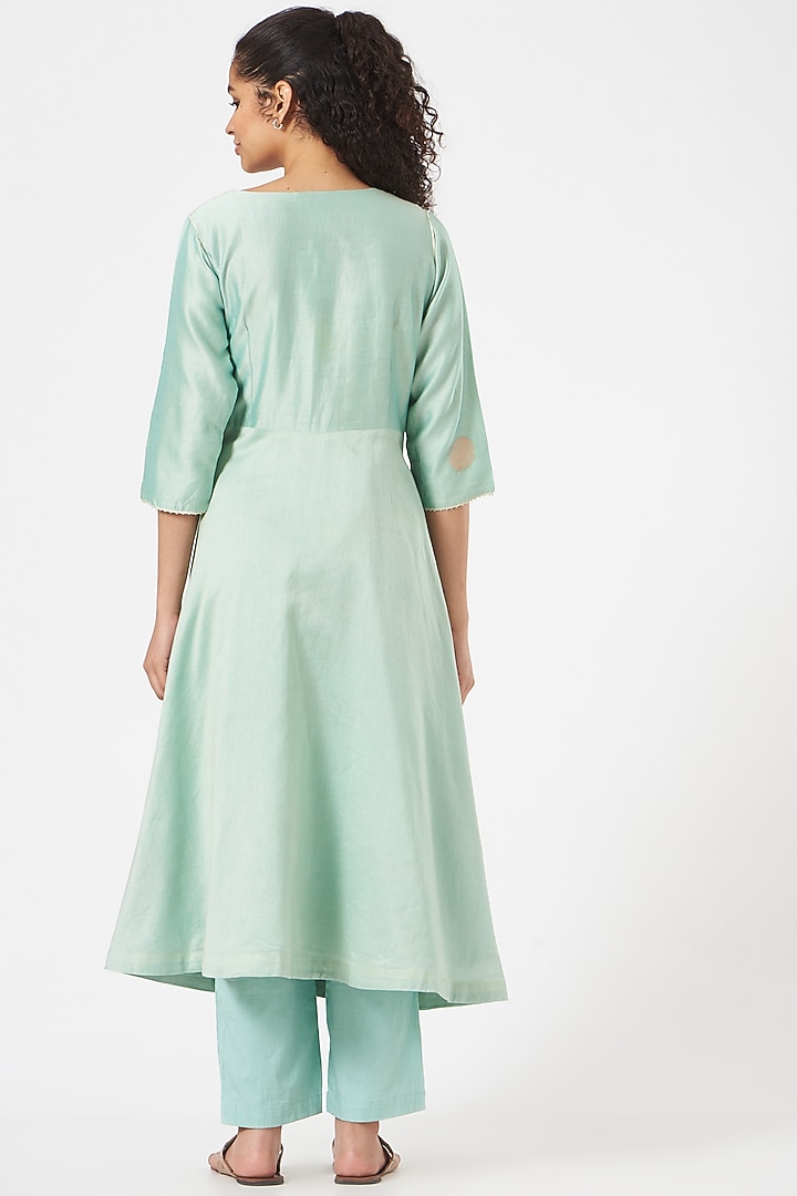 Ice Blue Silk Chanderi Party Wear Anarkali Set by TIL BY AV - at Pernia's Pop Up Shop