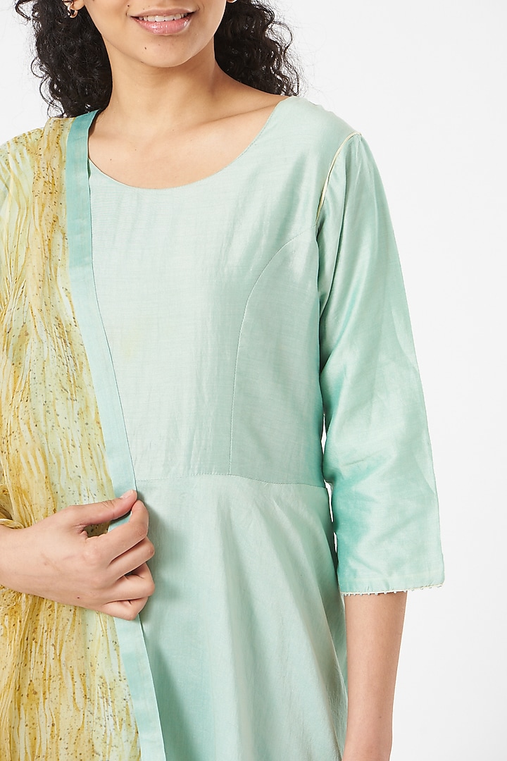 Ice Blue Silk Chanderi Party Wear Anarkali Set by TIL BY AV - at Pernia's Pop Up Shop