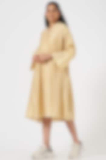 Beige Silk Chanderi Choga Dress by TIL BY AV -