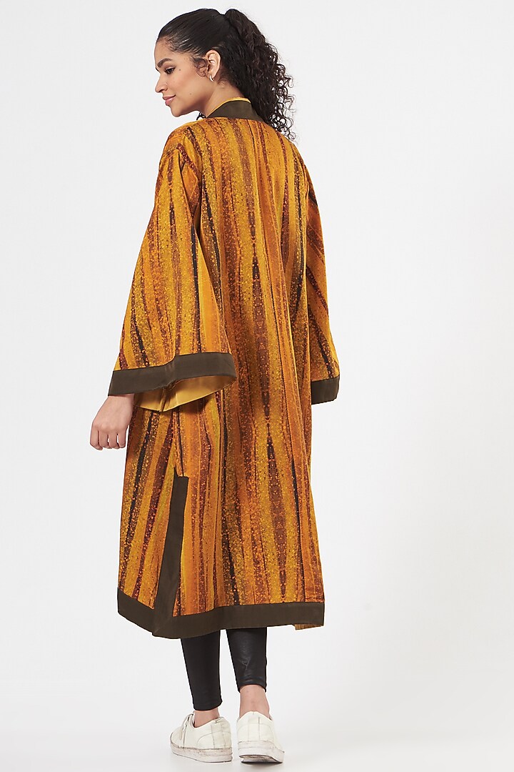 Mustard Cotton Silk Satin Printed Jacket by TIL BY AV - at Pernia's Pop Up Shop