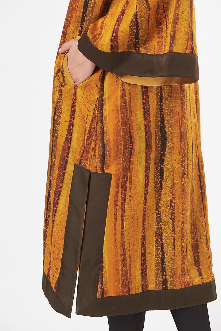 Mustard Cotton Silk Satin Printed Jacket by TIL BY AV - at Pernia's Pop Up Shop