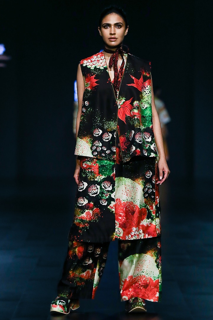 Red Chanderi Digital Printed Co-Ord Set by TIL BY AV - at Pernia's Pop Up Shop