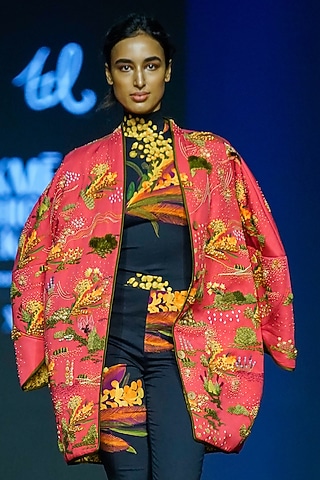 Red Cotton Printed Jacket by TIL BY AV -