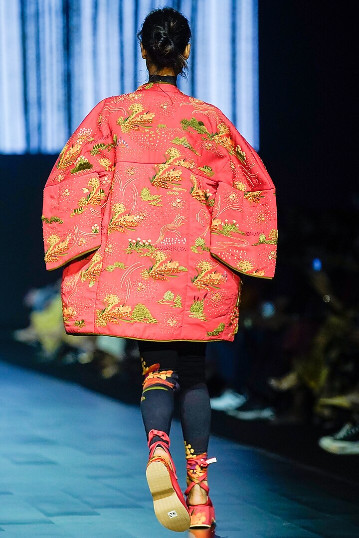 Red Cotton Printed Jacket by TIL BY AV - at Pernia's Pop Up Shop