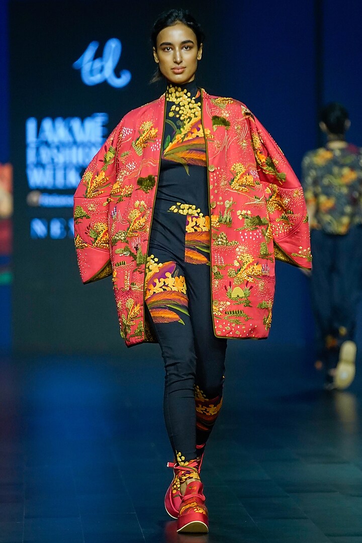 Red Cotton Printed Jacket by TIL BY AV - at Pernia's Pop Up Shop