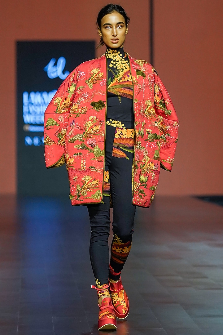 Red Cotton Printed Jacket by TIL BY AV - at Pernia's Pop Up Shop