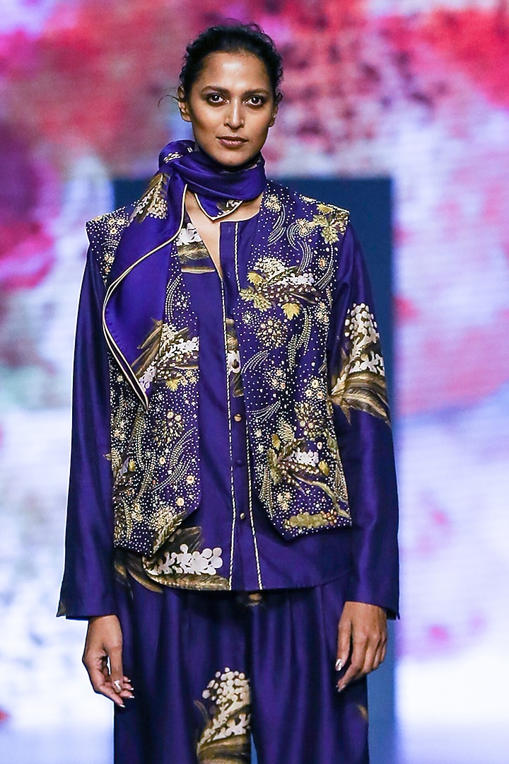 Purple Chanderi Digital Printed Co-Ord Set by TIL BY AV - at Pernia's Pop Up Shop