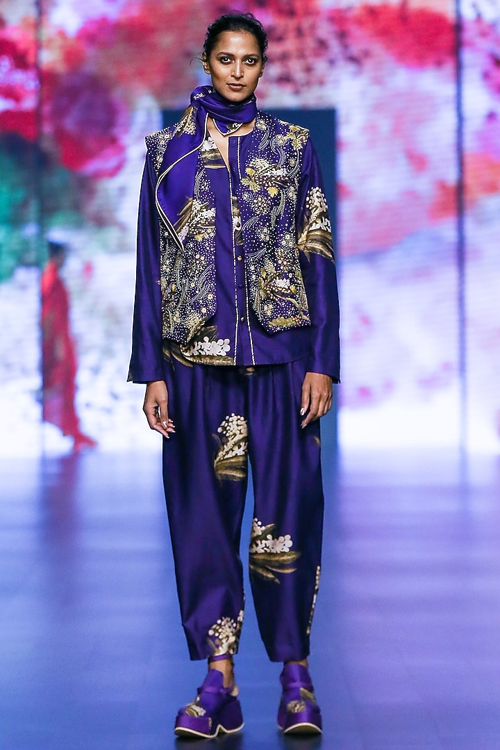 Purple Chanderi Digital Printed Co-Ord Set by TIL BY AV - at Pernia's Pop Up Shop