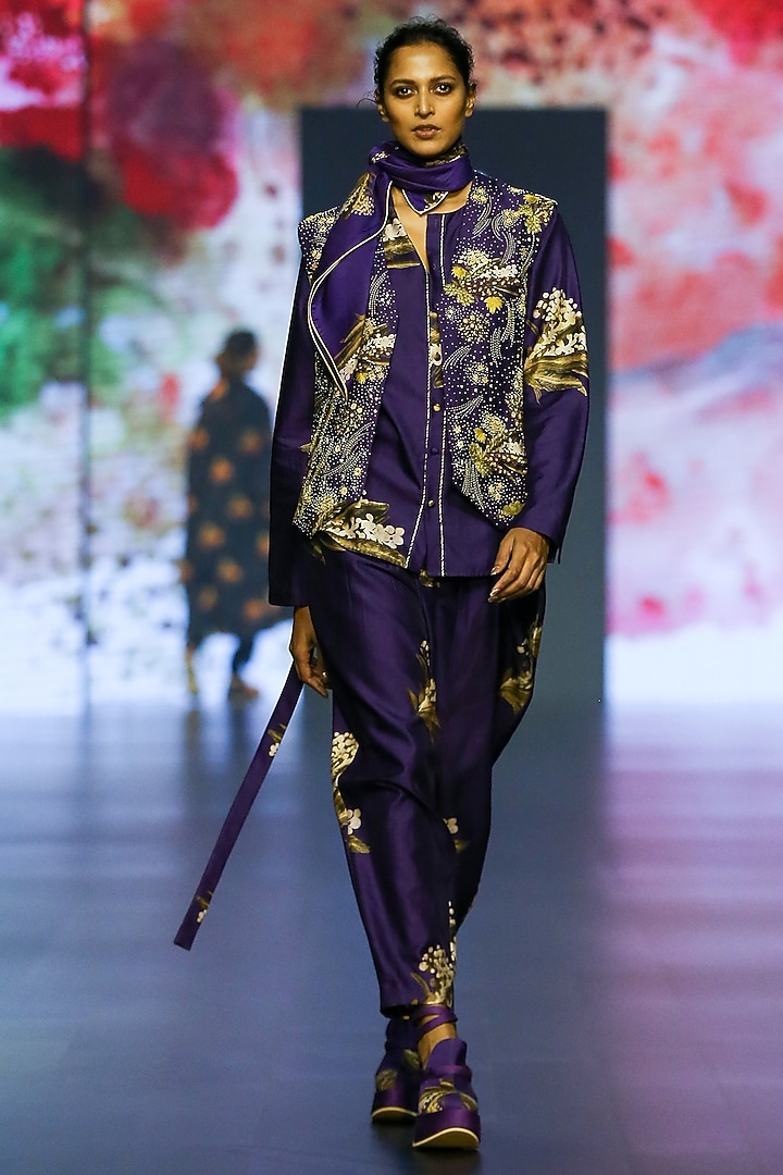 Purple Chanderi Digital Printed Co-Ord Set by TIL BY AV - at Pernia's Pop Up Shop