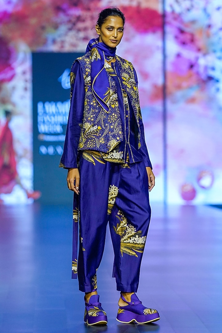 Purple Chanderi Digital Printed Co-Ord Set by TIL BY AV - at Pernia's Pop Up Shop