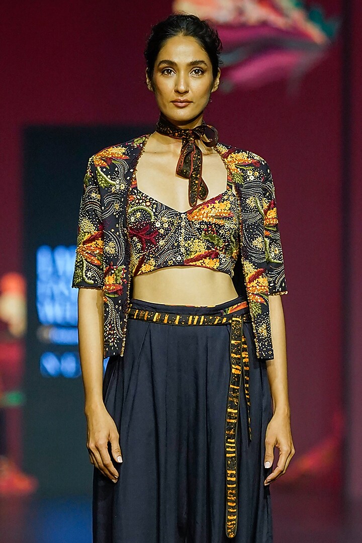 Black Cotton Hand Embroidered Jacket Set by TIL BY AV - at Pernia's Pop Up Shop