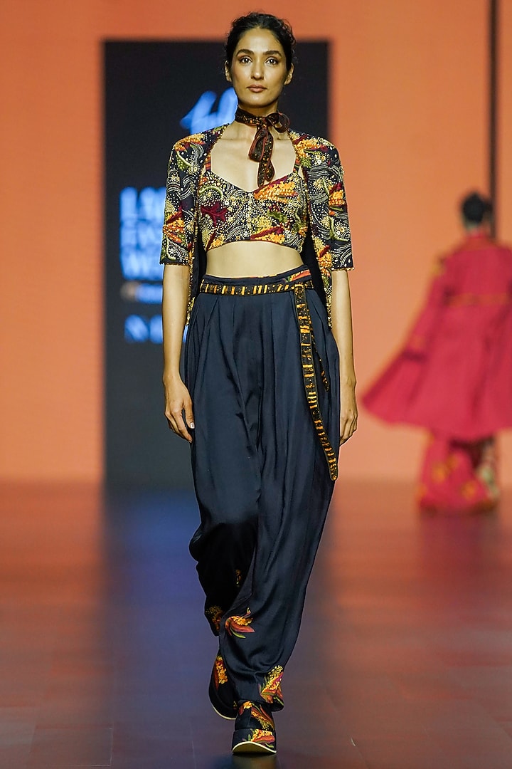 Black Cotton Hand Embroidered Jacket Set by TIL BY AV - at Pernia's Pop Up Shop