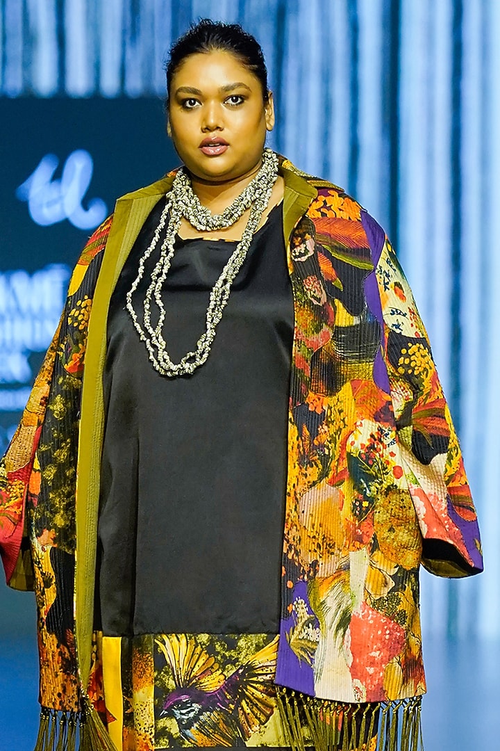 Multi-Colored Cotton & Silk Printed Jacket Cocktail Dress by TIL BY AV - at Pernia's Pop Up Shop