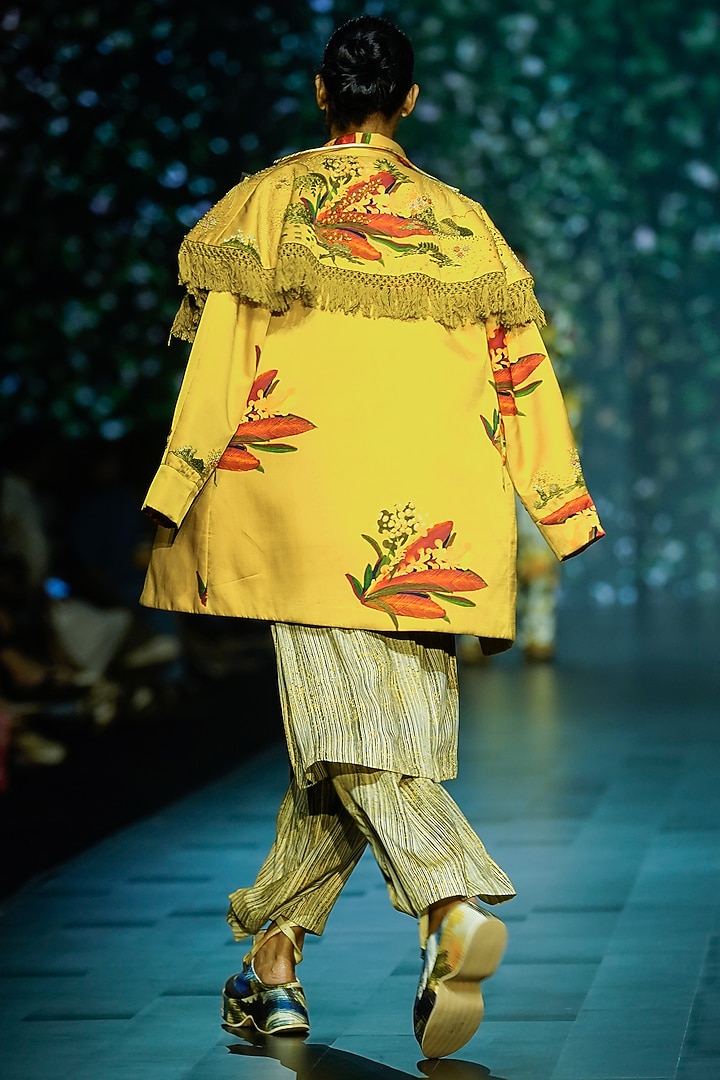 Yellow Cotton & Silk Hand Embroidered Jacket Set by TIL BY AV - at Pernia's Pop Up Shop