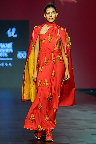 Red Silk Hand Embroidered Jacket by TIL BY AV -