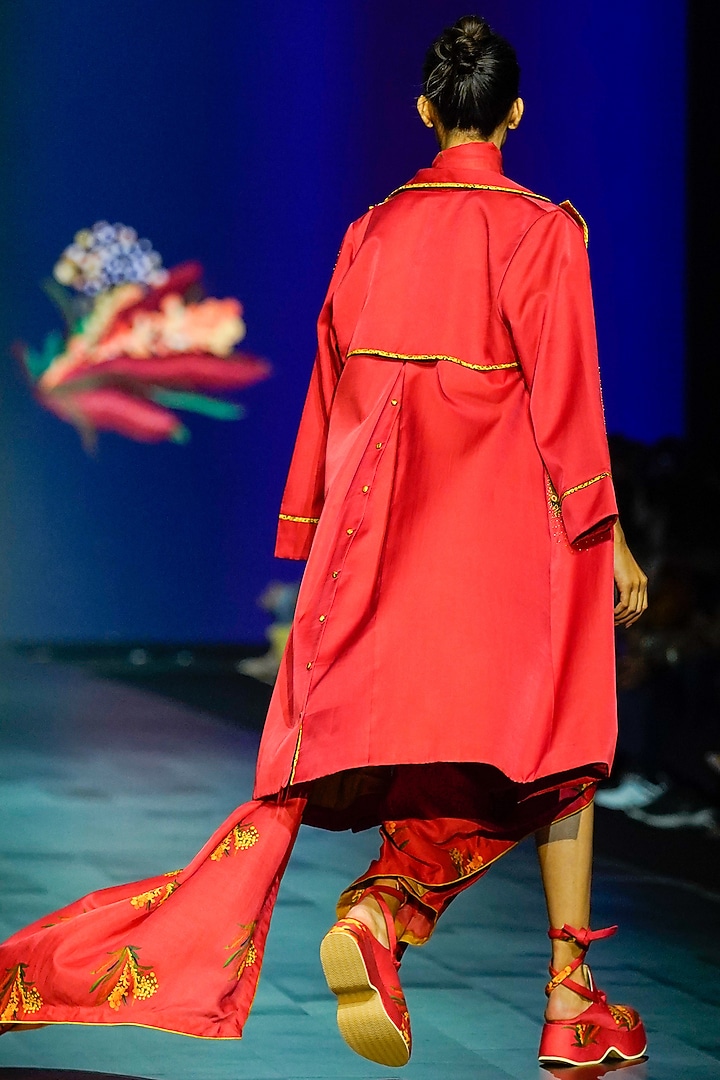 Red Silk Hand Embroidered Jacket by TIL BY AV - at Pernia's Pop Up Shop