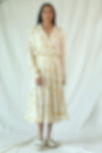 Off-White Cotton Satin Digital Printed Skirt Set by TIL BY AV -