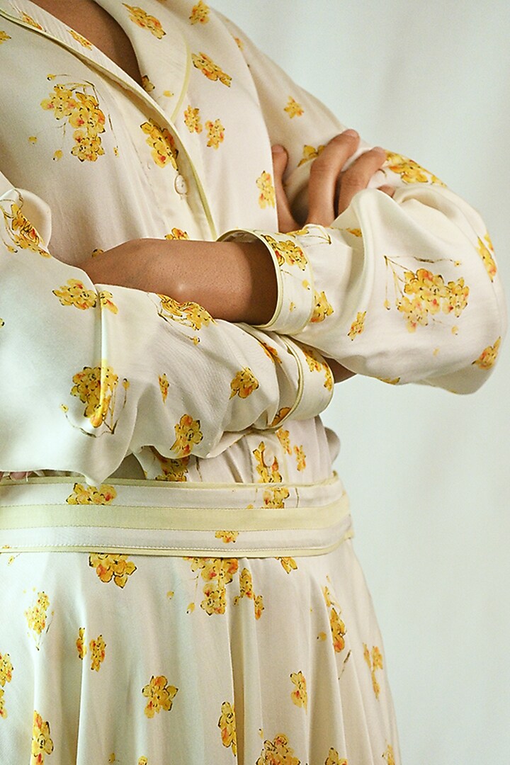 Off-White Cotton Satin Digital Printed Skirt Set by TIL BY AV - at Pernia's Pop Up Shop