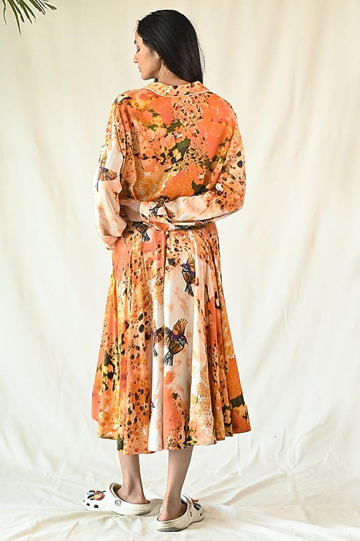 Orange Cotton Satin Hand Painted Skirt Set by TIL BY AV - at Pernia's Pop Up Shop