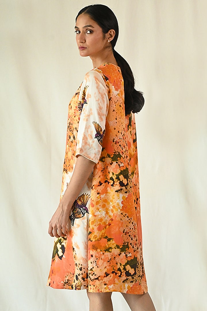 Orange Cotton Satin Printed & Embroidered Summer Dress by TIL BY AV - at Pernia's Pop Up Shop