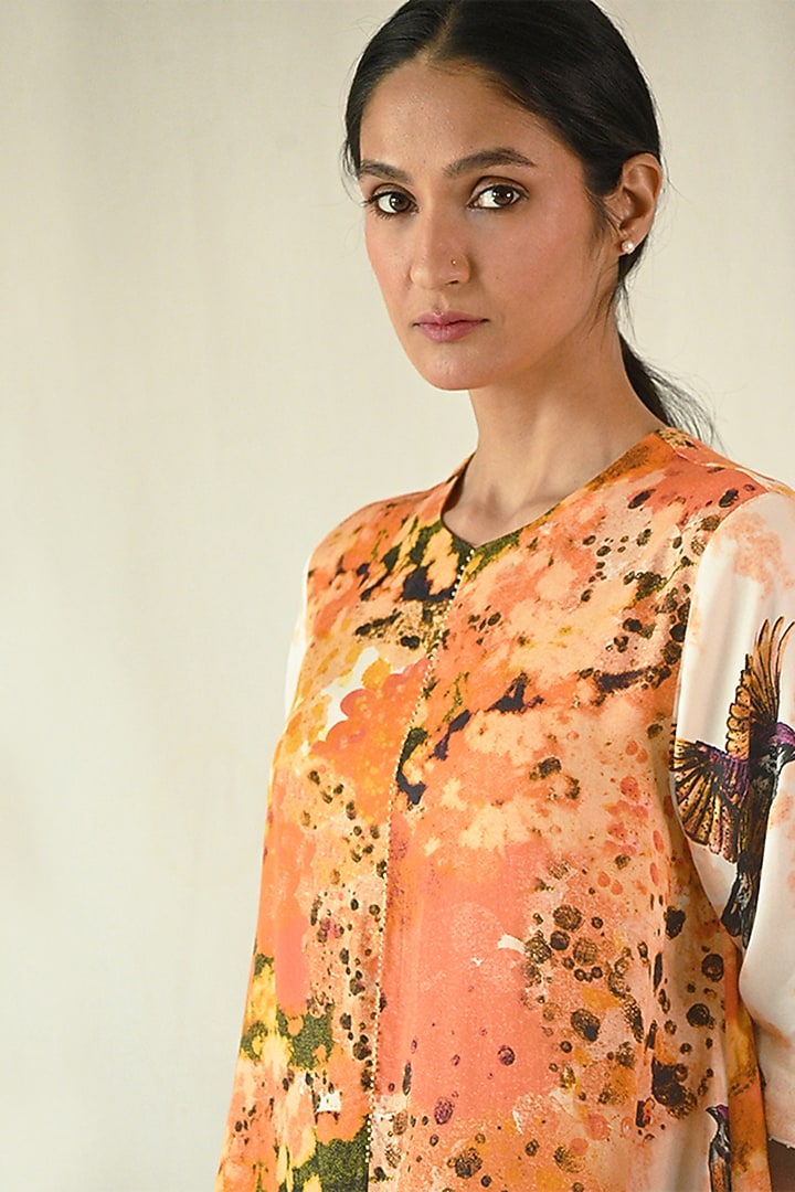 Orange Cotton Satin Printed & Embroidered Summer Dress by TIL BY AV - at Pernia's Pop Up Shop