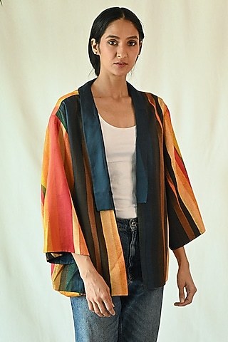 Multi-Colored Cotton Satin Printed Reversible Jacket by TIL BY AV -