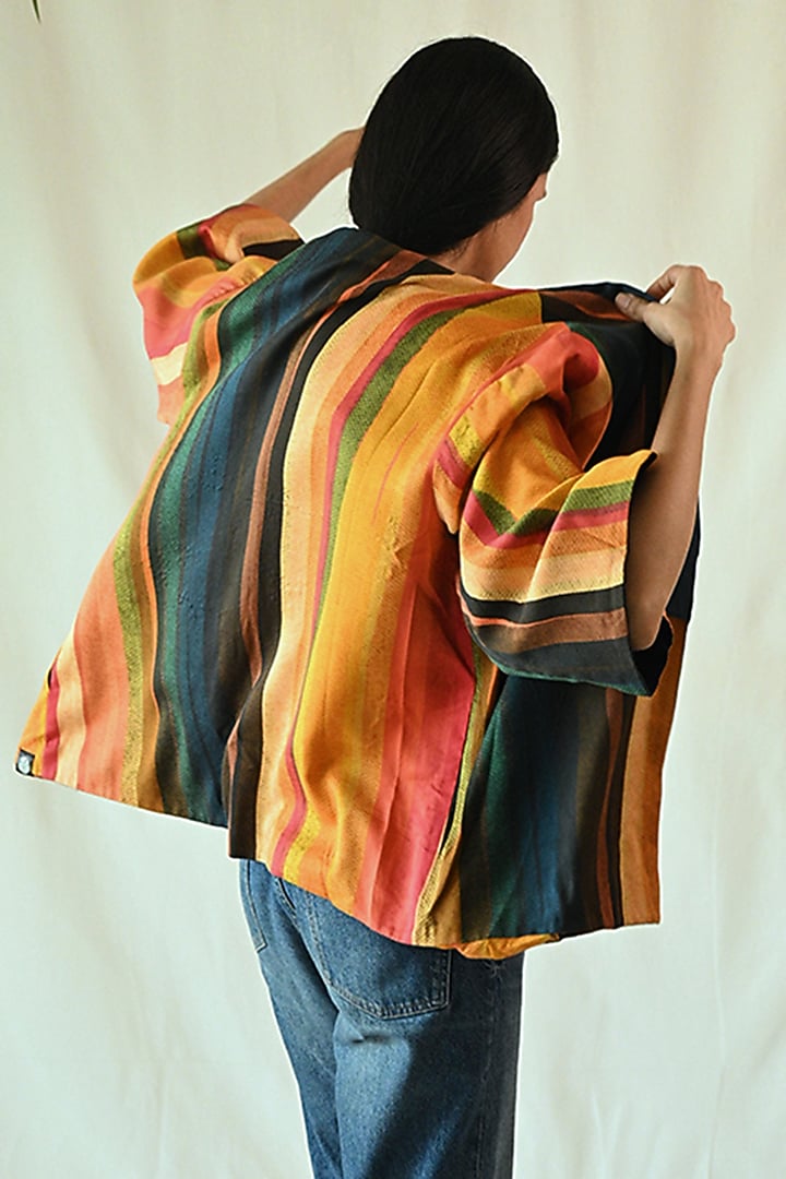 Multi-Colored Cotton Satin Printed Reversible Jacket by TIL BY AV - at Pernia's Pop Up Shop