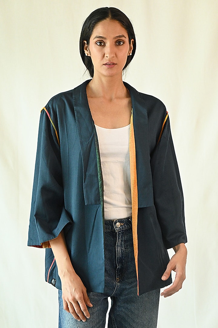 Multi-Colored Cotton Satin Printed Reversible Jacket by TIL BY AV - at Pernia's Pop Up Shop