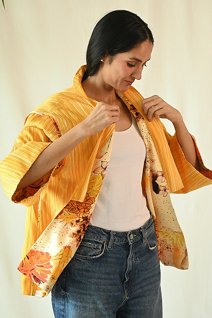 Multi-Colored Cotton Satin Printed Reversible Jacket by TIL BY AV - at Pernia's Pop Up Shop