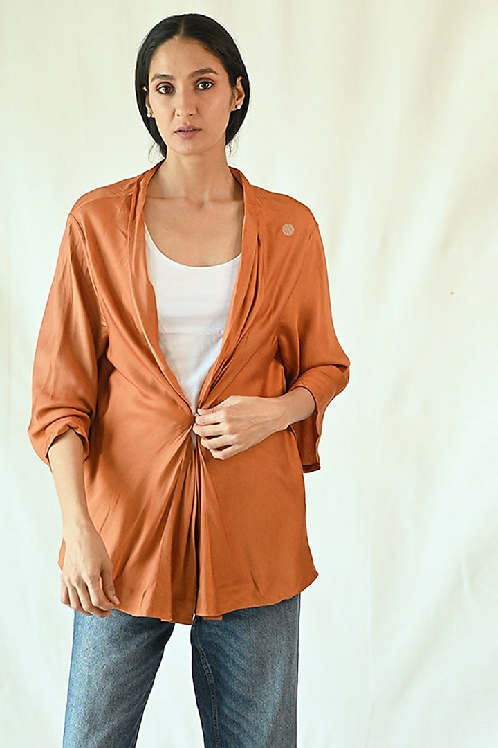 Rust Orange Cotton Satin Jacket by TIL BY AV -