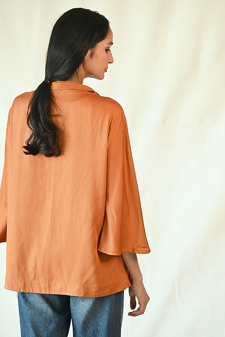 Rust Orange Cotton Satin Jacket by TIL BY AV - at Pernia's Pop Up Shop