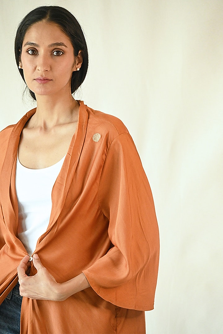 Rust Orange Cotton Satin Jacket by TIL BY AV - at Pernia's Pop Up Shop
