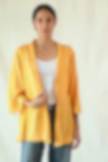 Yellow Cotton Satin Striped Jacket by TIL BY AV -
