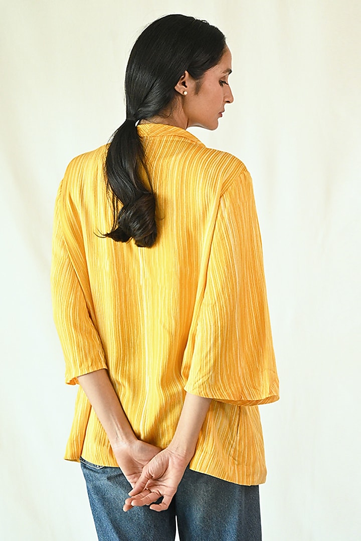 Yellow Cotton Satin Striped Jacket by TIL BY AV - at Pernia's Pop Up Shop