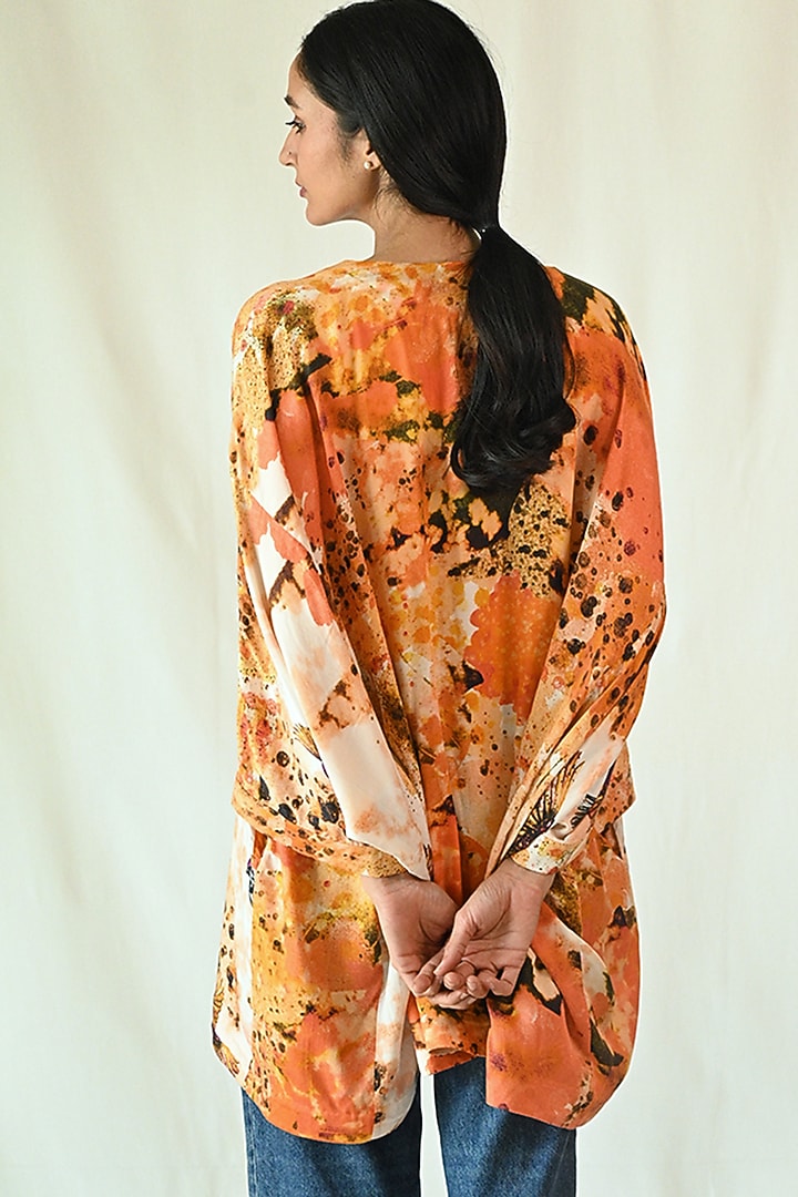 Orange Cotton Satin Printed Jacket by TIL BY AV - at Pernia's Pop Up Shop