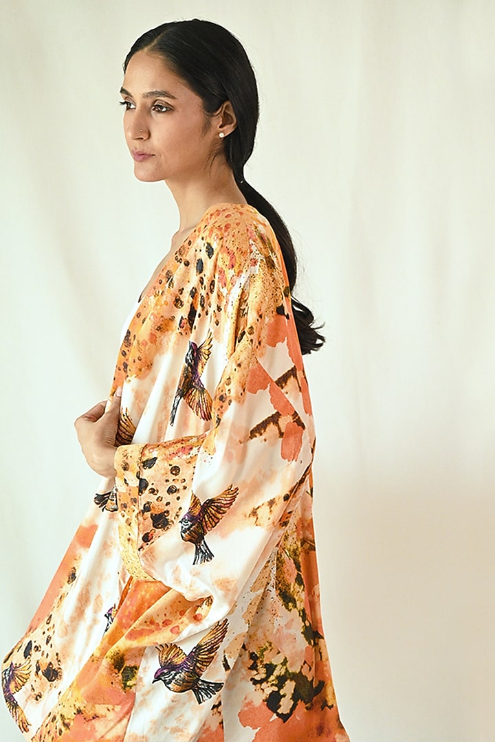 Orange Cotton Satin Printed Jacket by TIL BY AV - at Pernia's Pop Up Shop
