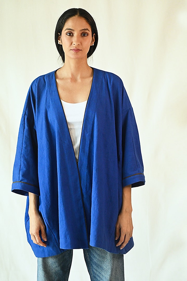 Electric Blue Cotton Khadi Jacket by TIL BY AV -